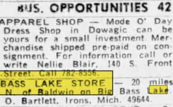 Bass Lake Store - May 2 1968 Ad